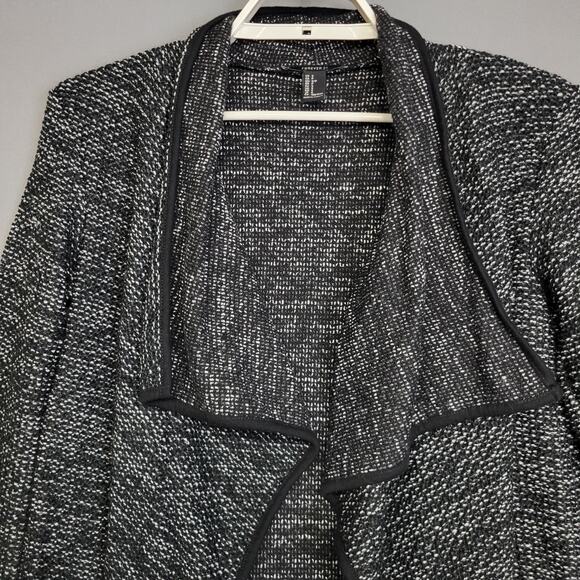 Forever 21 Waterfall Cardigan Womens Large Black White Open Front Knit Sweater - Picture 4 of 12